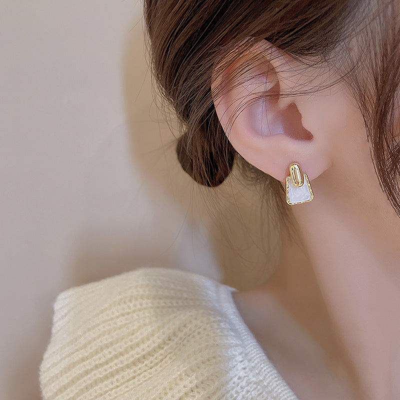 White Square Trapezoid Geometry Stud Earrings