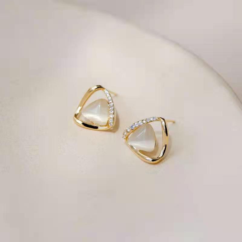 Geometric Triangular Opal Stud Earrings