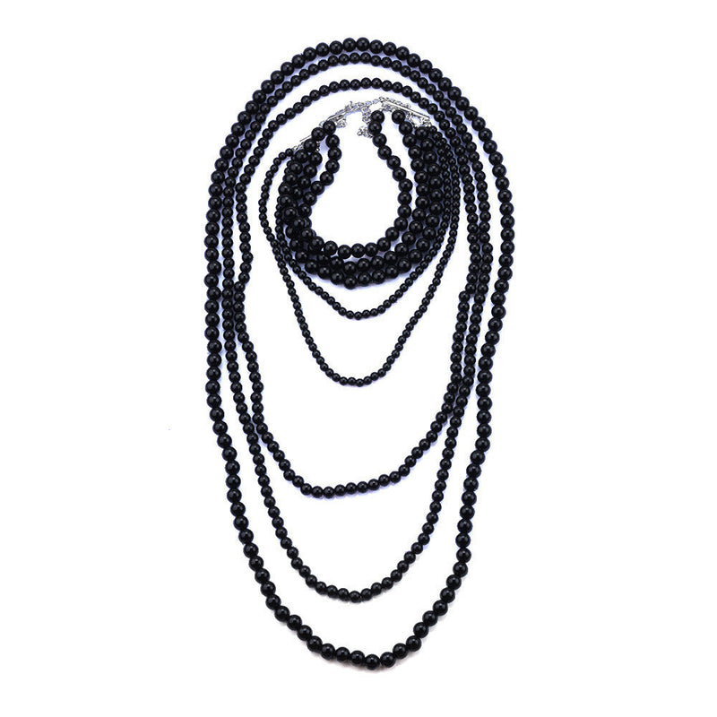 Multiple Long Beaded Vintage Collar Jewelry Imitation Pearl Baroque Style Necklace