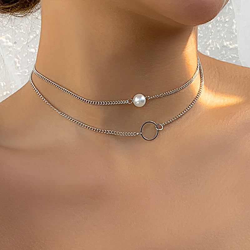 Modern Choker Necklace Two Layers Ring Chain