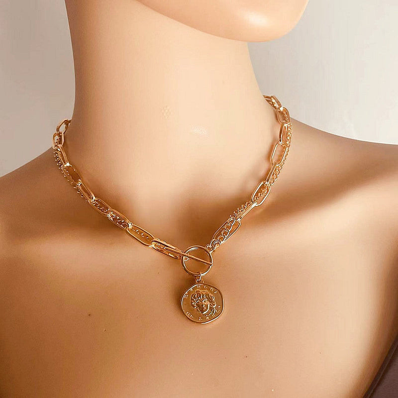 Double Layer Stacked Women Necklace Circular Pendant