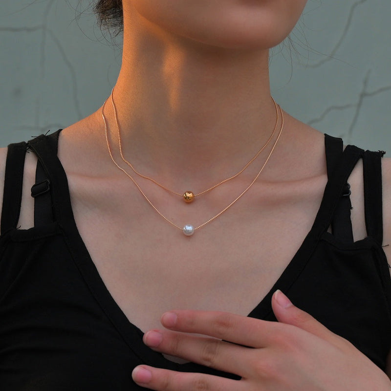 Multi Layer Chain Pearl Pendant Necklace