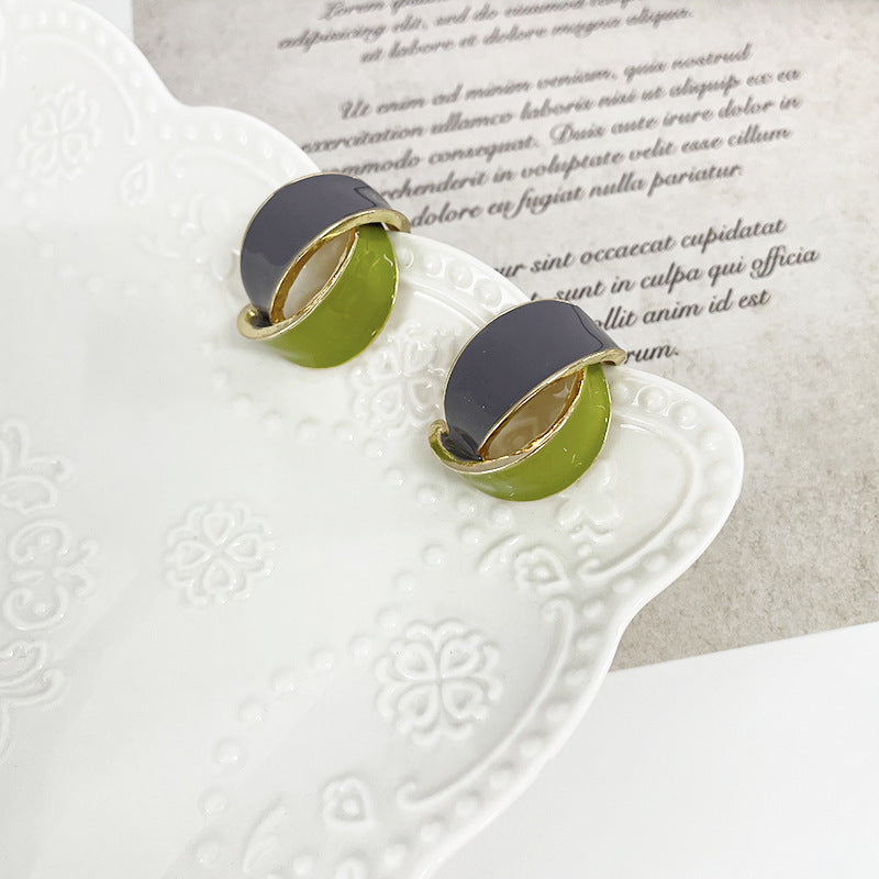 Enamel Arc Geometric Stud Earrings
