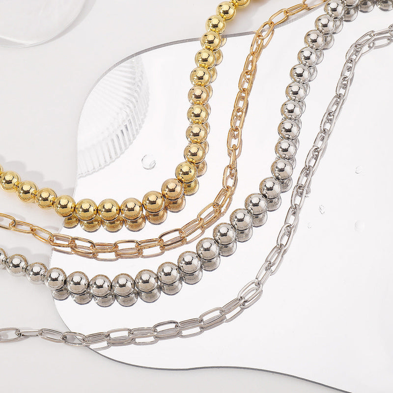 Hip Hop Beaded Set Necklace Geometric OT Buckle Short Ball Pendant Necklace