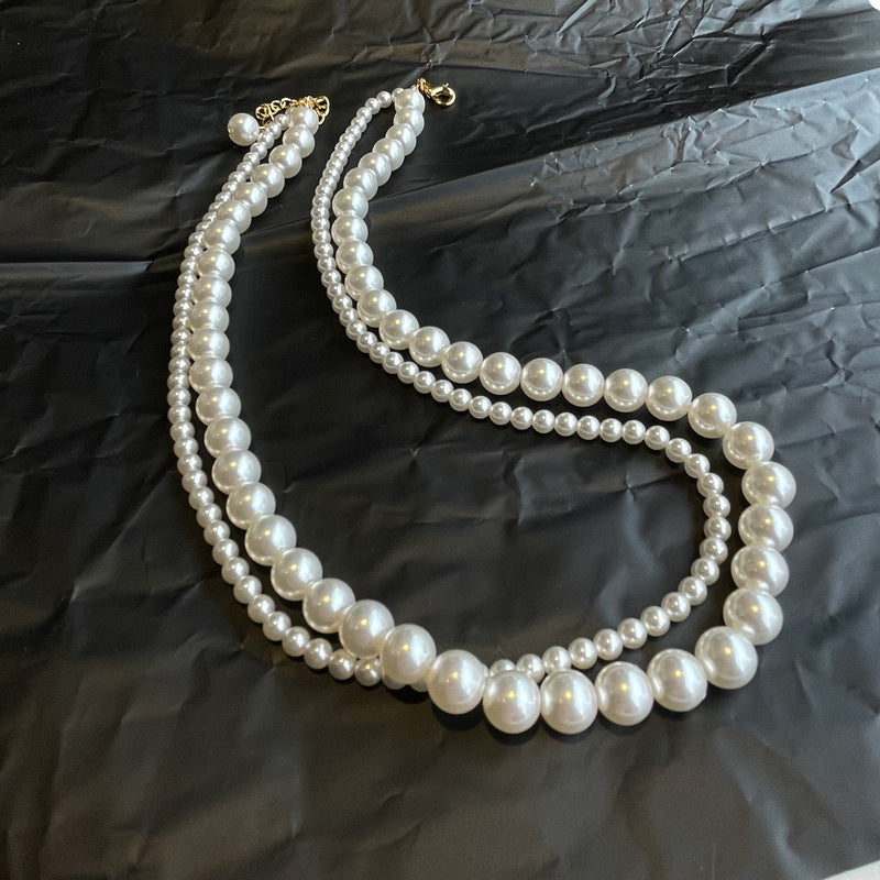 Double Strand White Glass Pearl Necklace for Women