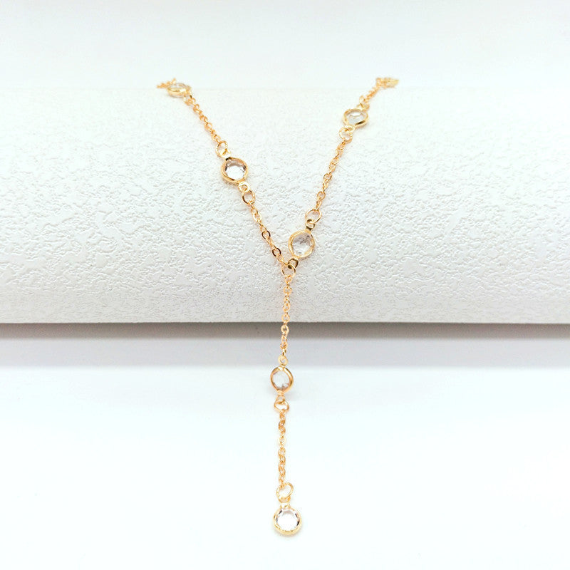 Lariat Layering Chain Crystal Stone Necklace