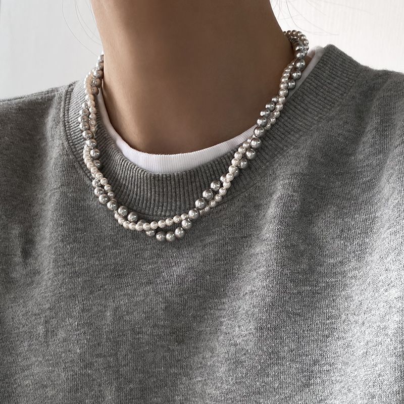 Imitation Pearl Wrapped Necklace Double Layer