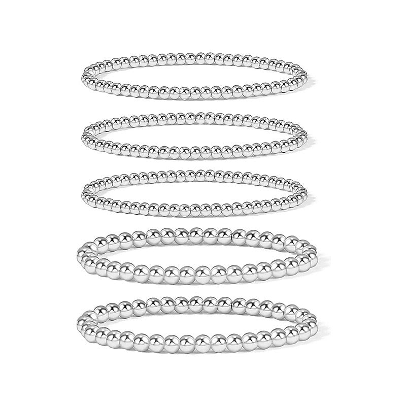 Metallic Round Bead Stretch Bracelet Set