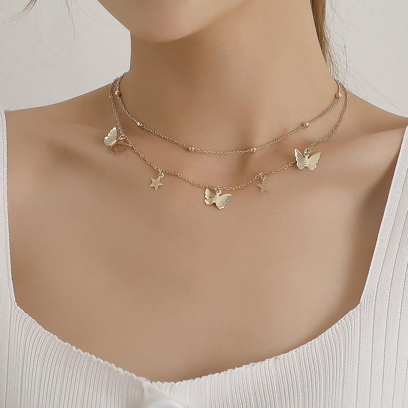 Multi-layer butterfly Pendant Choker Necklace