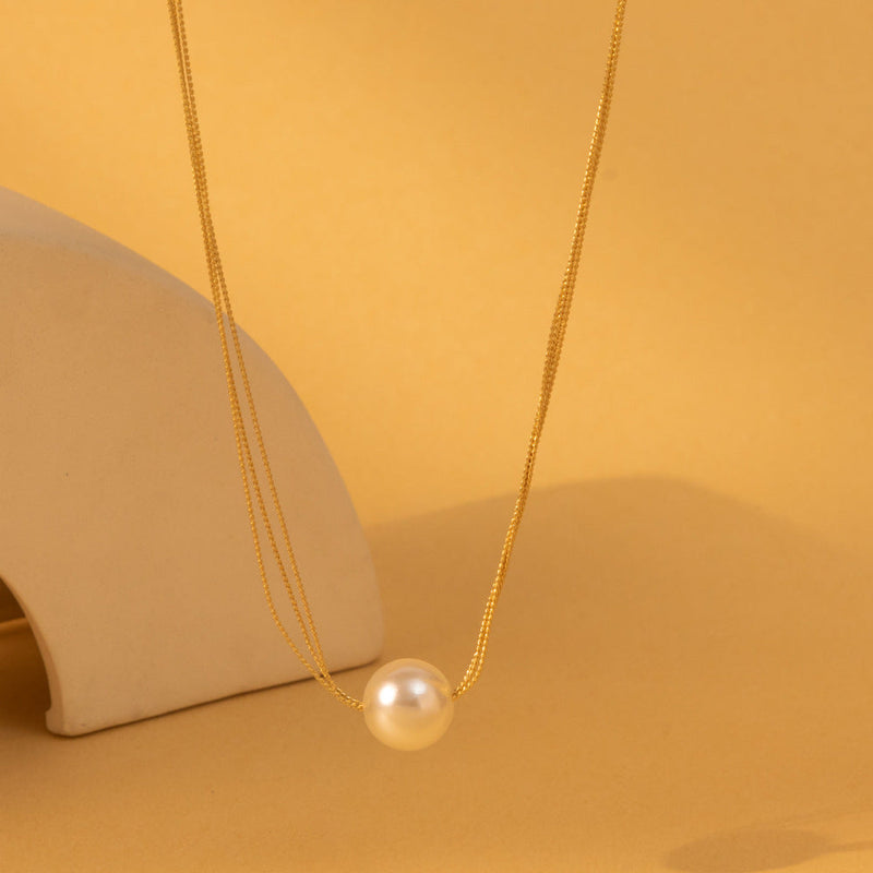 Double Layer Chain Necklace Big Pearl