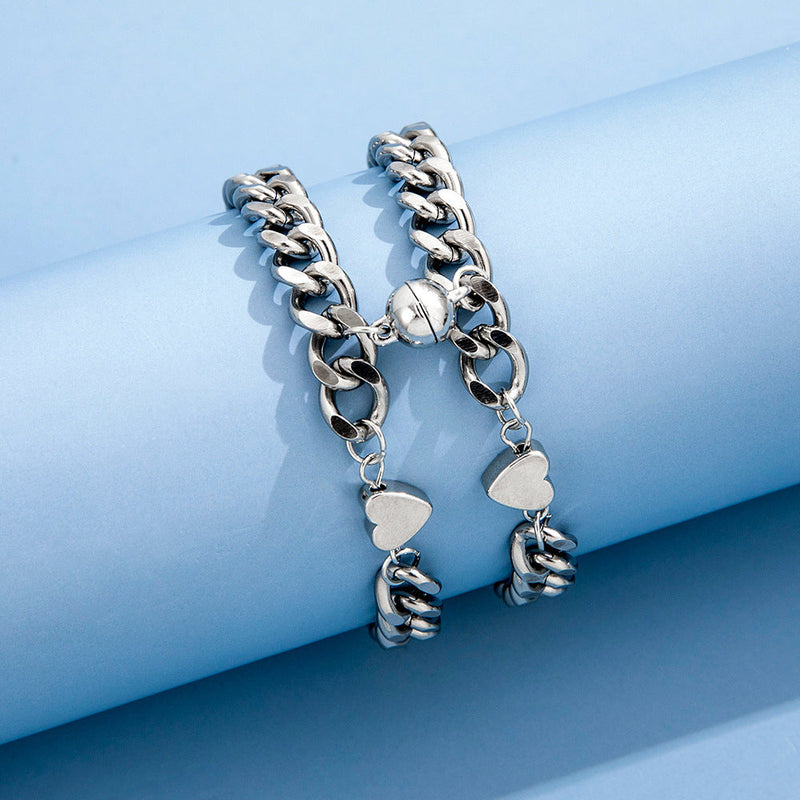 2 Pcs/set Couple Lover Bff Alloy Magnetic Cuban Bracelet