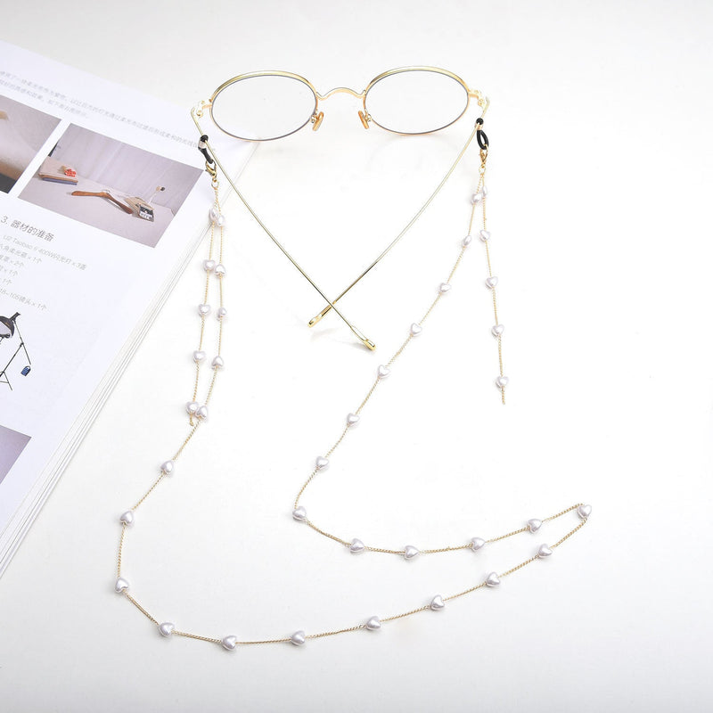 Heart Pearl Color Clip Bead Metal Glasses Chain