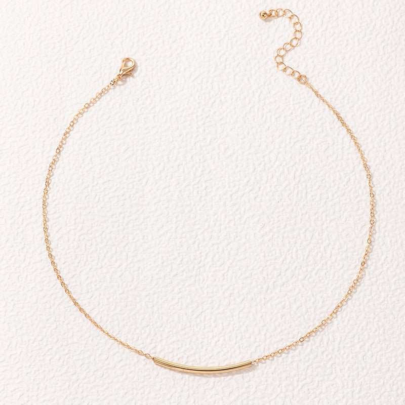 Long Curved Horizontal Tube bar Pendant Necklace