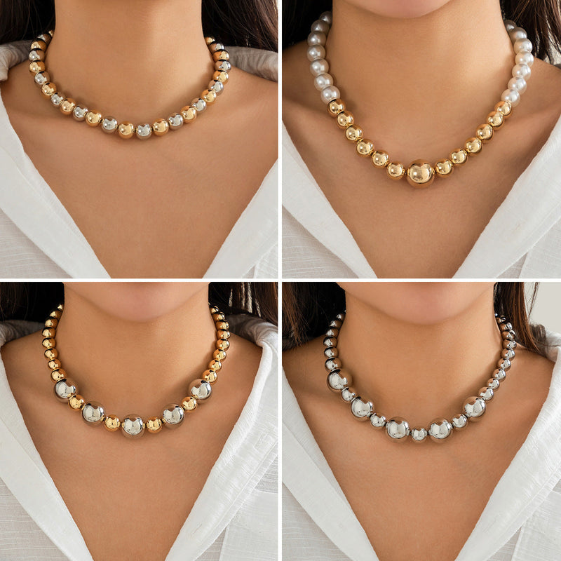 Women CCB Beads Imitation Pearl Collar Choker Necklace