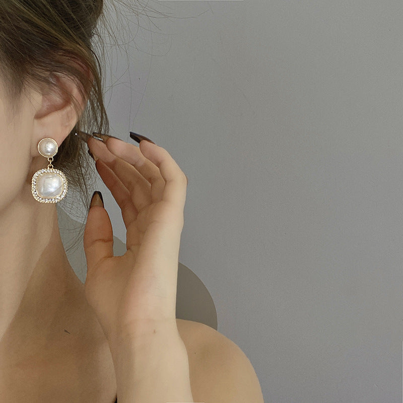 Pearl Geometric Square Earrings