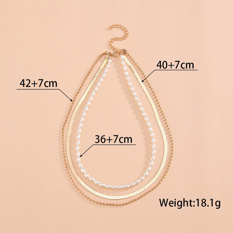 Multilayers Snake Chain Pearl Necklace
