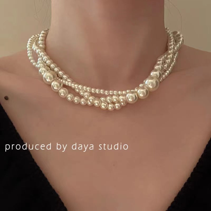 Twisted Multi-Strand Simulated Pearl Glass Bead Statement Necklace