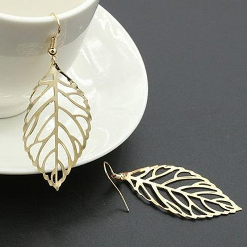 Vintage Bohemia Long Big Hollow Leaf Drop Earrings
