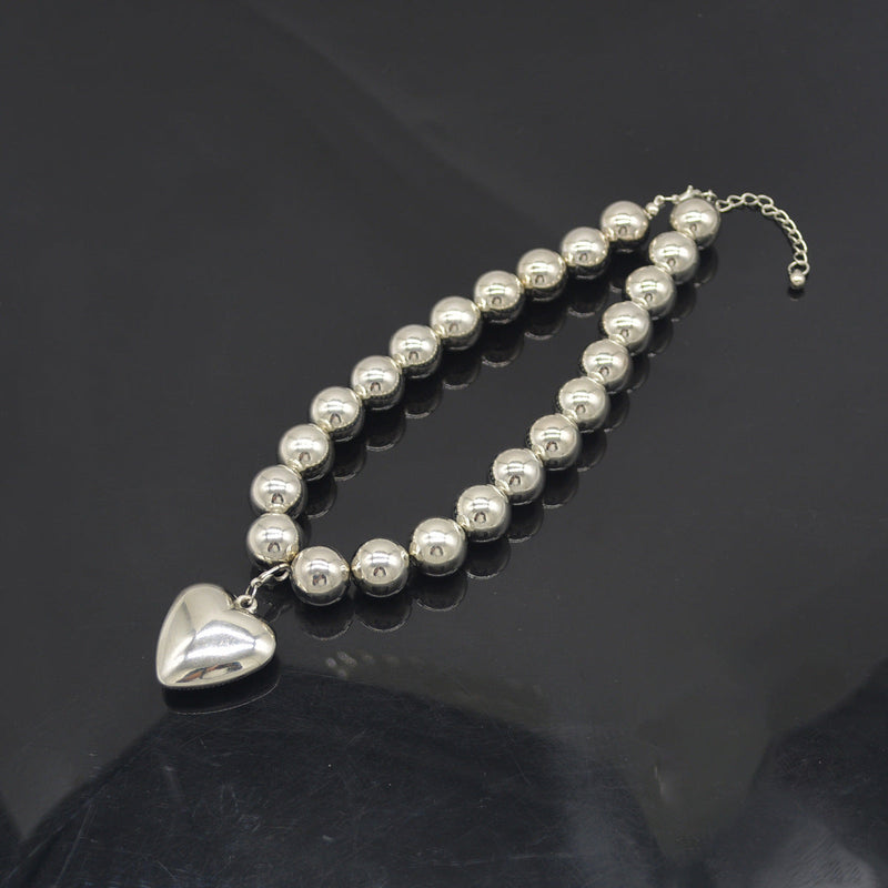 Exaggerated Big Chunky Heart CCB Round Ball Bead Necklace