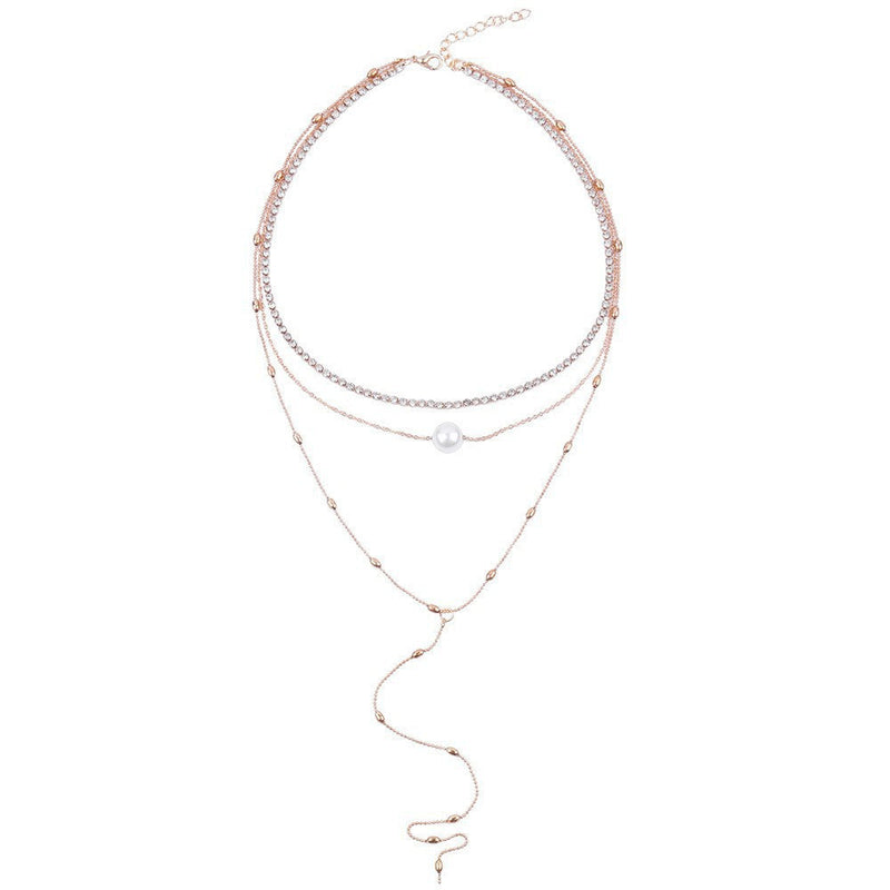 Fashion Long Multilayer Beads Chain Pendant Pearl Necklace for Women