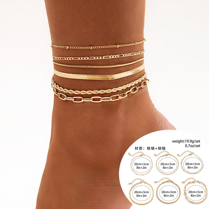 Layer Beaded Layer Chain Anklet Jewelry