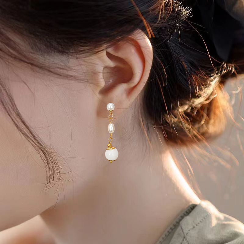 Pearl Simple Long Earrings