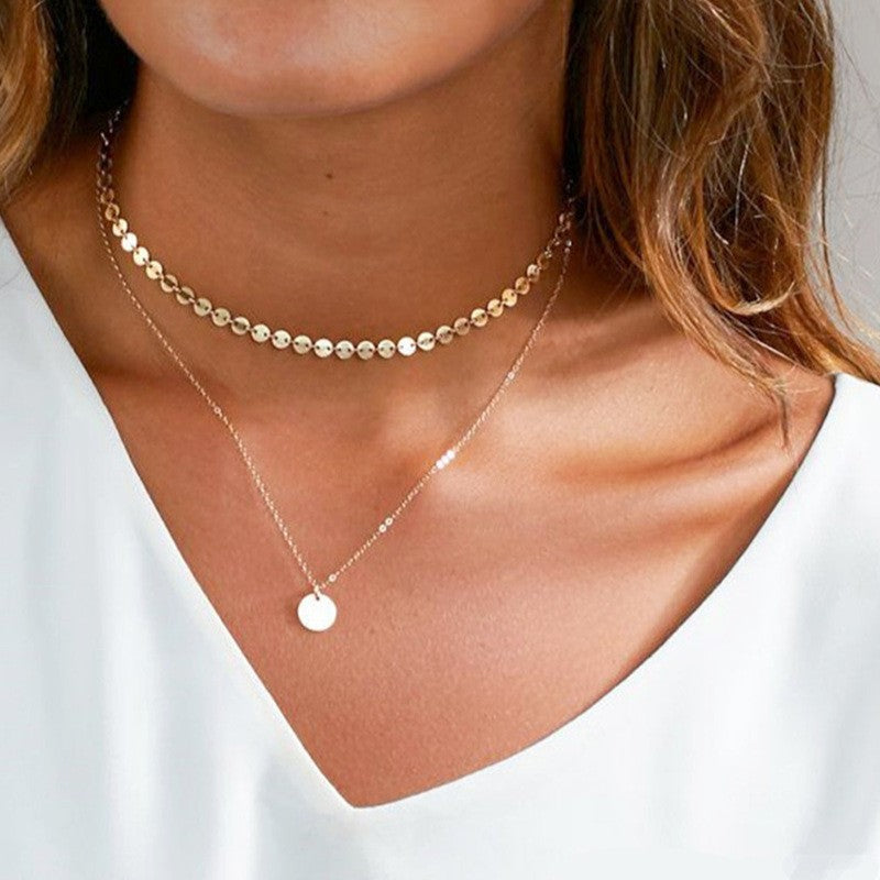 Coin Disc Necklace Chokers Double Layered Necklace
