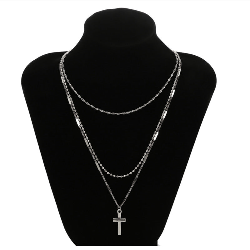 Vintage Multi Layer Chain Necklace Cross Pendant