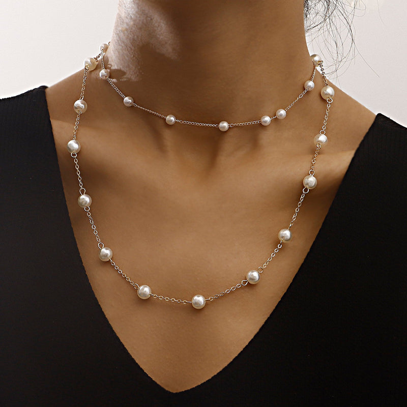 Elegant White Pearl Chain Necklace Women Collar