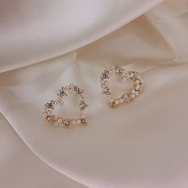 Sweet Little love Pearl Rhinestone Earrings