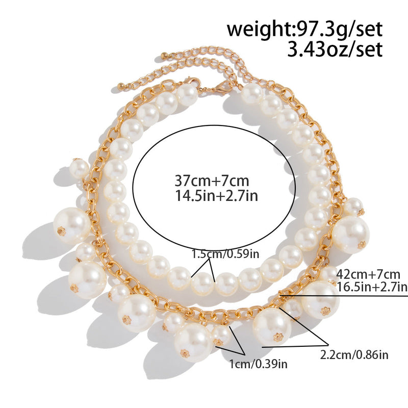 Exaggerated Large Pearl Tassel Clavicle Chain Layered Pearl Beaded Necklace