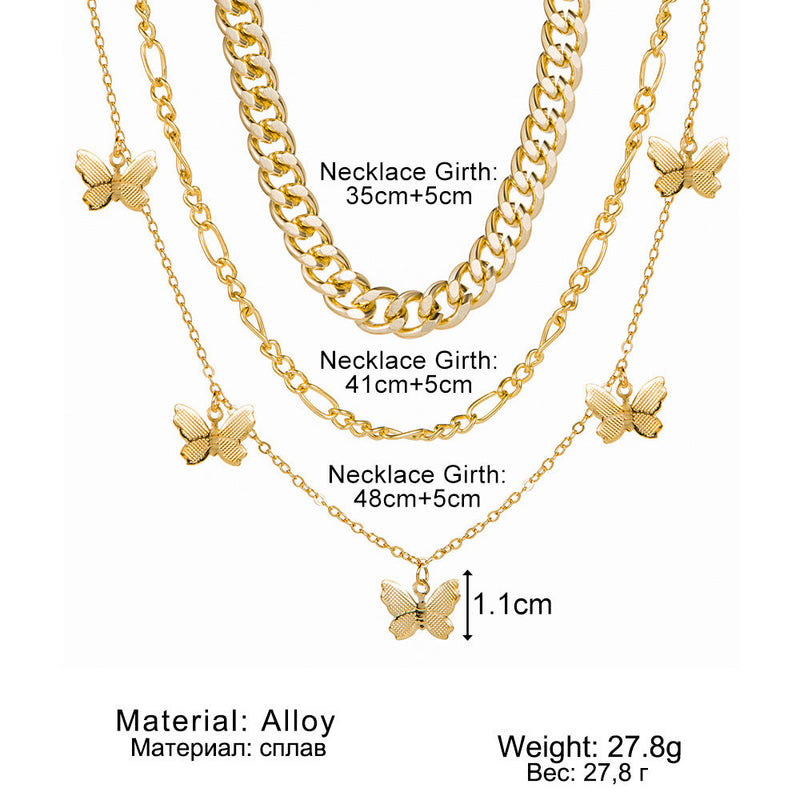 Butterfly Pendant Multi Layered Chain Necklace