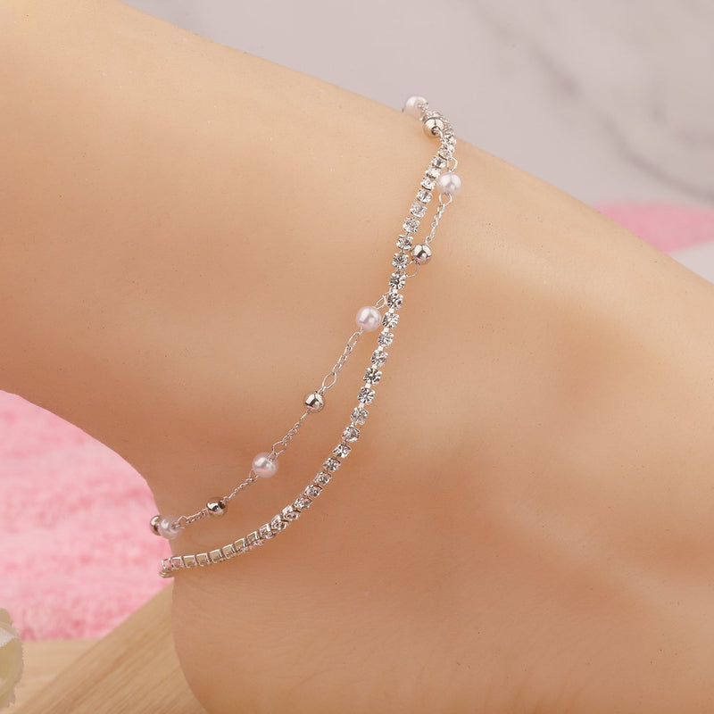 Bohemian Fancy Double Chain Tassel Crystal Anklet Jewelry