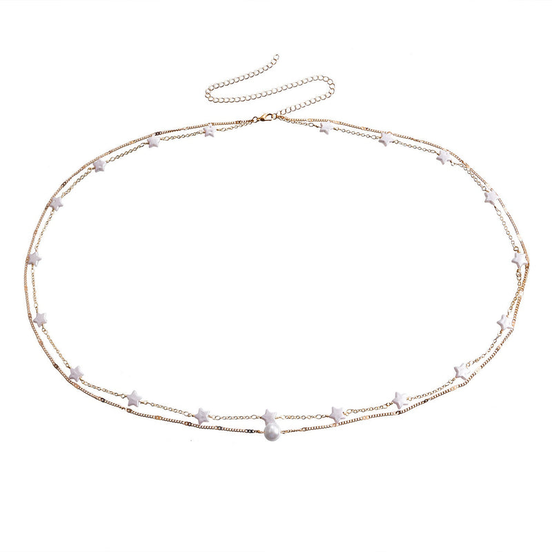 Hip Hop Metallic Pearl Star Layer Belly Waist Chain Jewelry