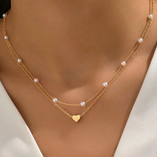 Double Layer Chain Small Love Heart Pendant Necklace