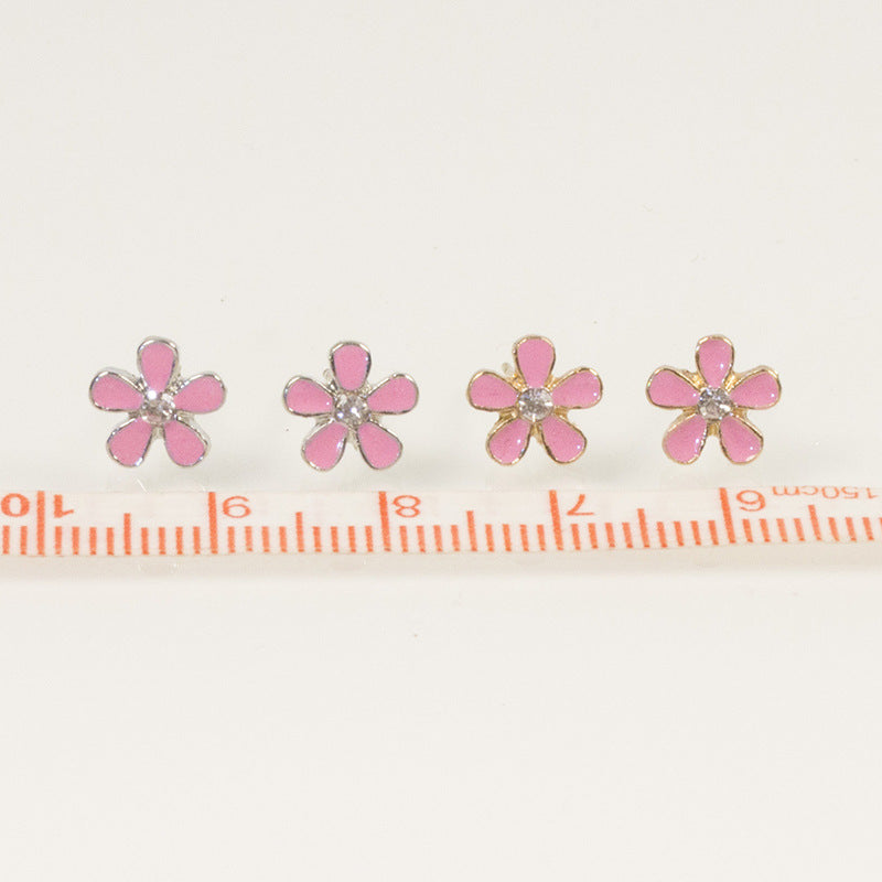 Pink Enamel Flower Earrings