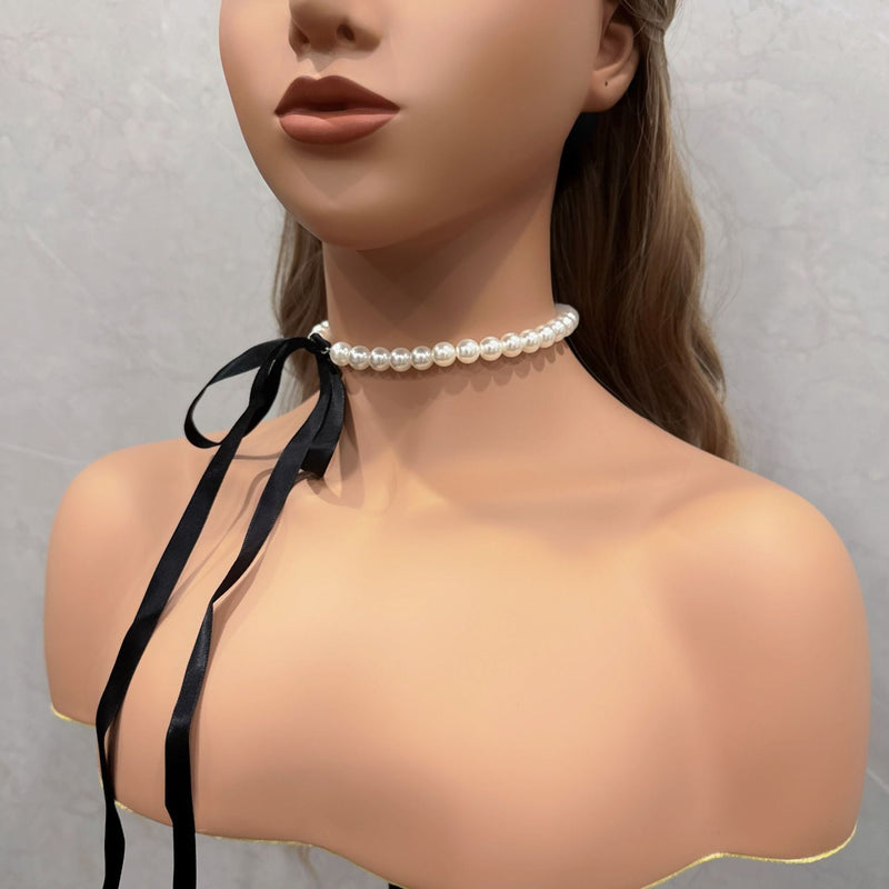 Elegant White Imitation Pearl Choker Necklace Women