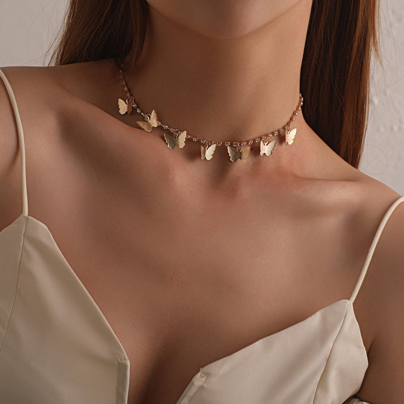 Tassel Tiny Butterfly Choker Necklace