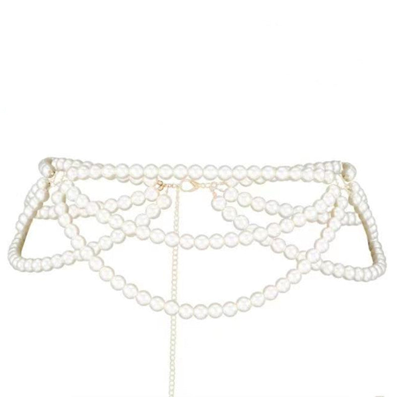 White Pearl Tassel Hip Belly Body Chain