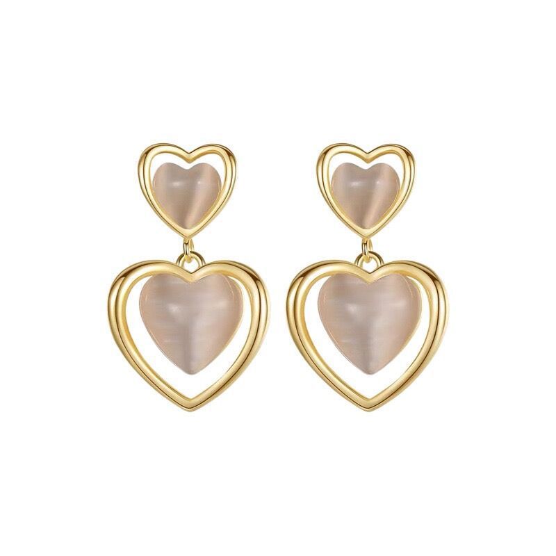 Opal Heart Stud Drop Earrings