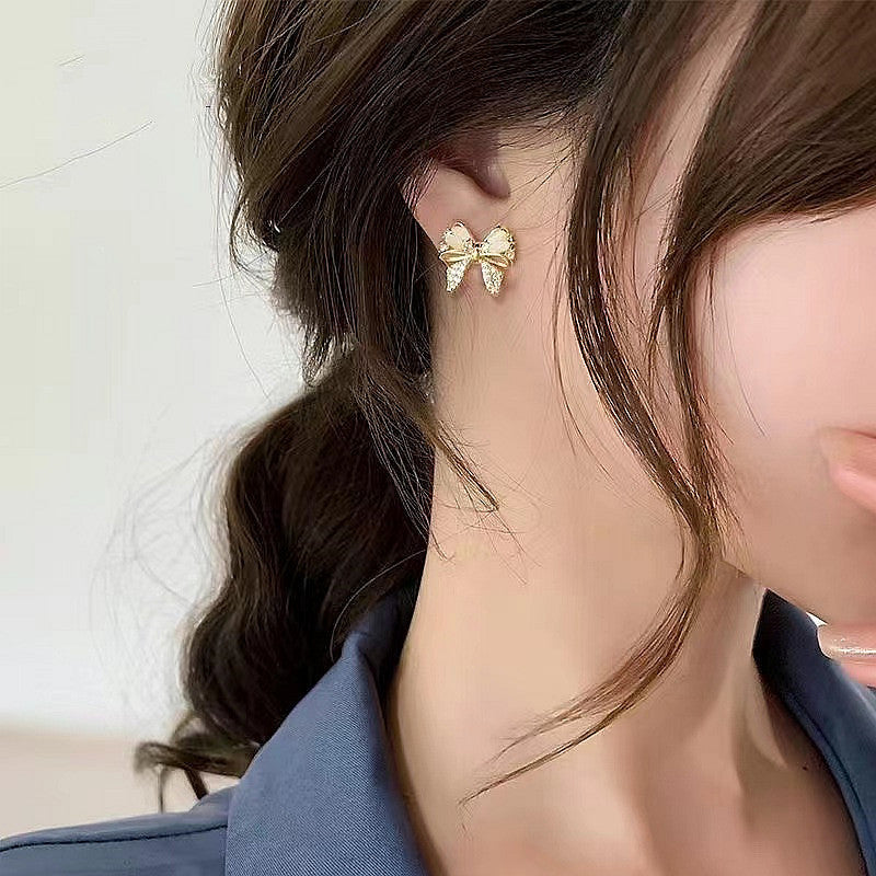 Opal Butterfly Bow Knot Stud Earrings