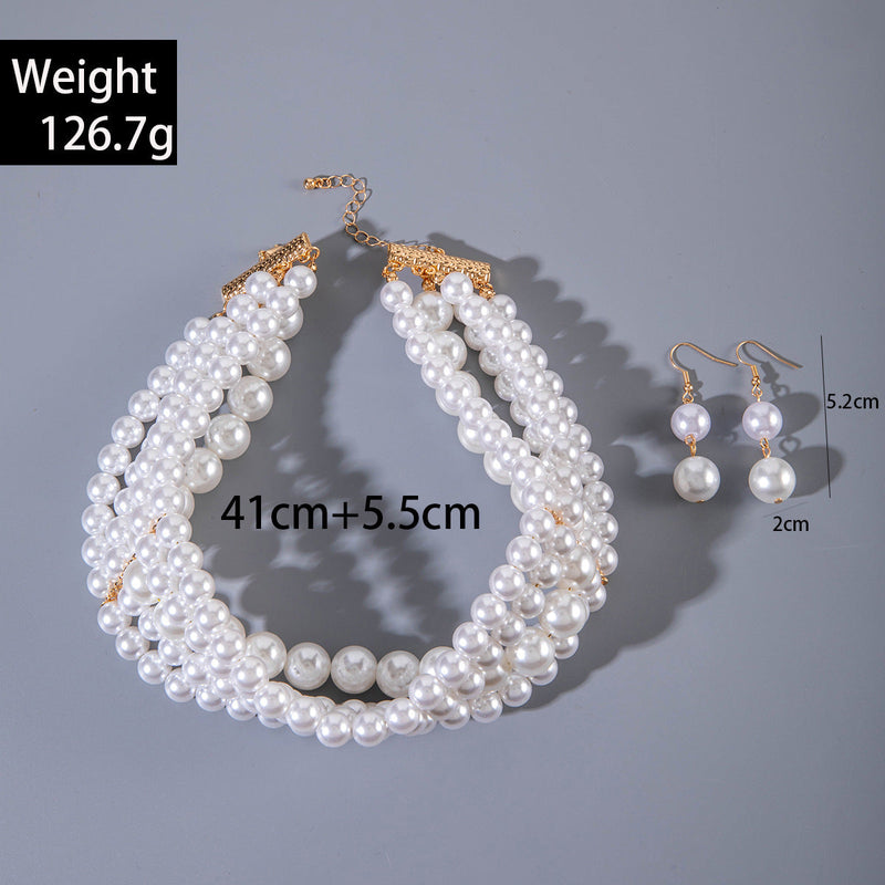 Elegant Multi-layer Pearl Necklace and Earring Set