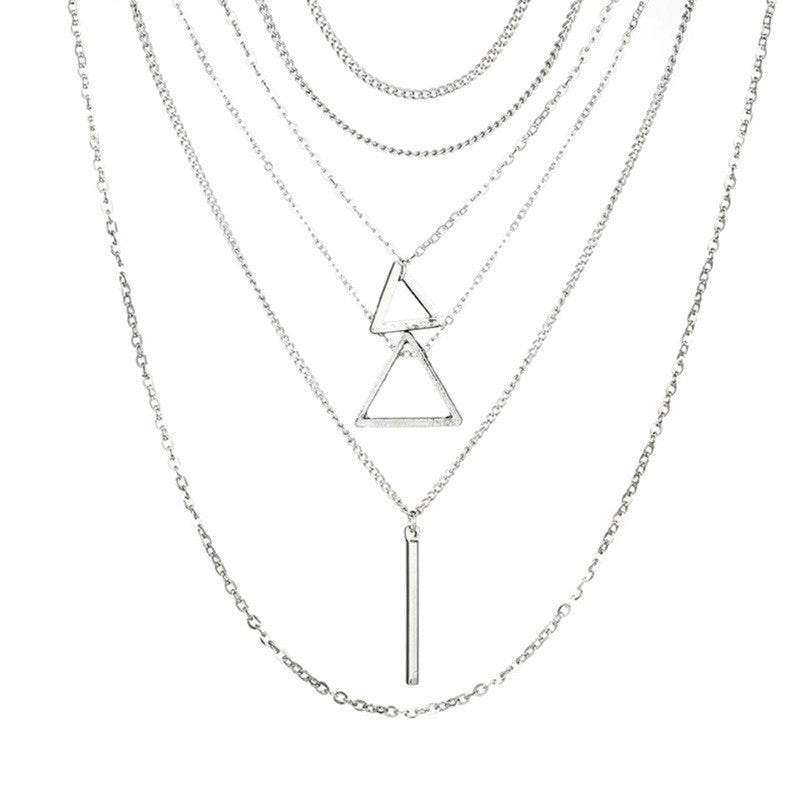 Multi Layer Bohemian Triangle Layer Bar Pendant Necklace