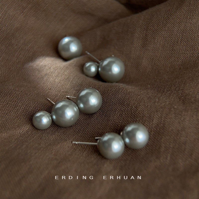 Natural Shell Pearl Earrings Gray Ear Stud