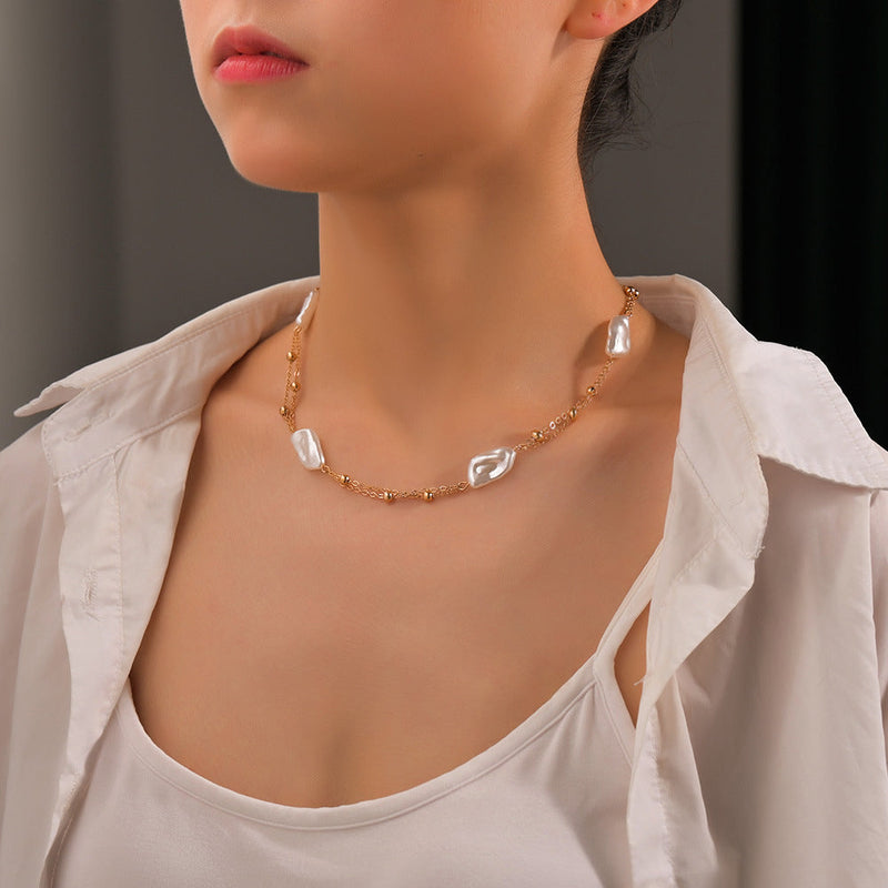 Pearl Baroque Beaded Chain Necklace