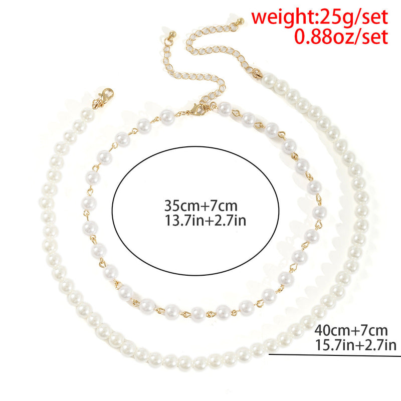 Simple Charming Braided Two Layer Round White Faux Pearl Necklace