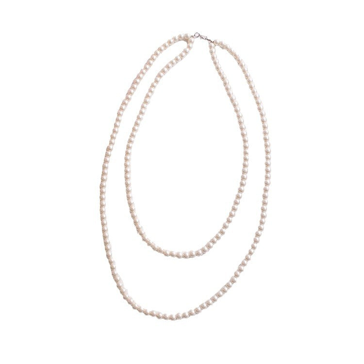 Layers White Glass Pearl Costume Strand Collar Necklace