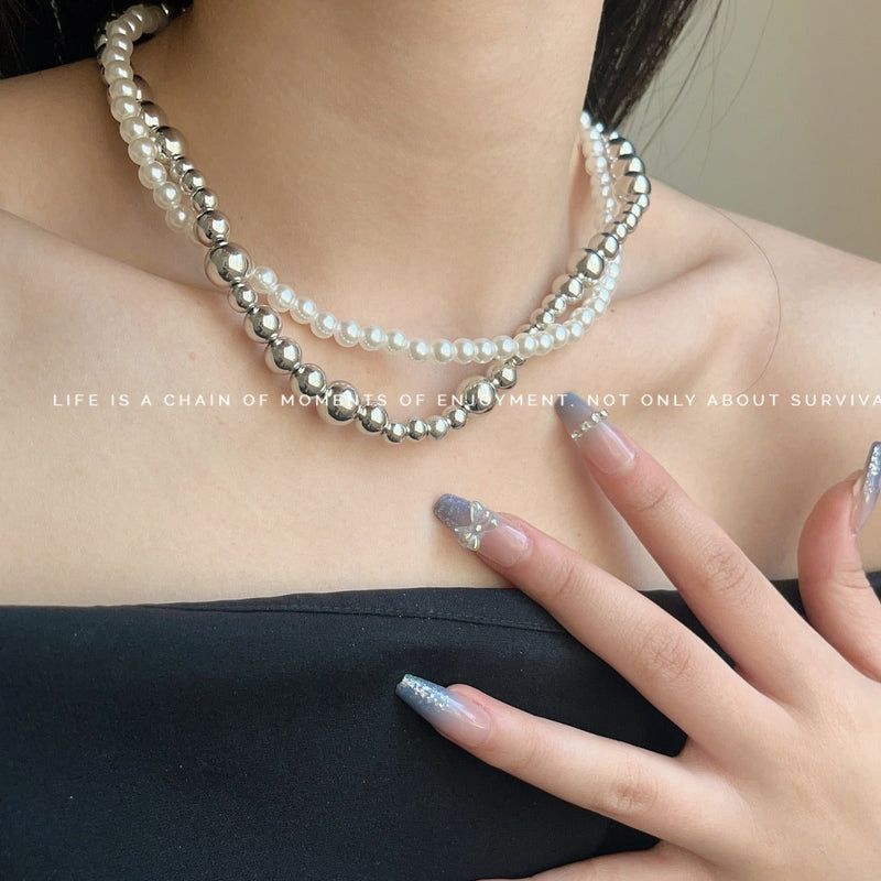 Imitation Pearl Wrapped Necklace Double Layer Magnetic Buckle Neck Chain Choker Necklace