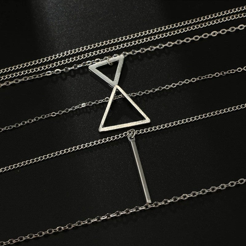 Multi Layer Bohemian Triangle Layer Bar Pendant Necklace