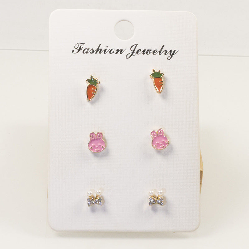 Rabbit carrot stud earrings set Jewelry